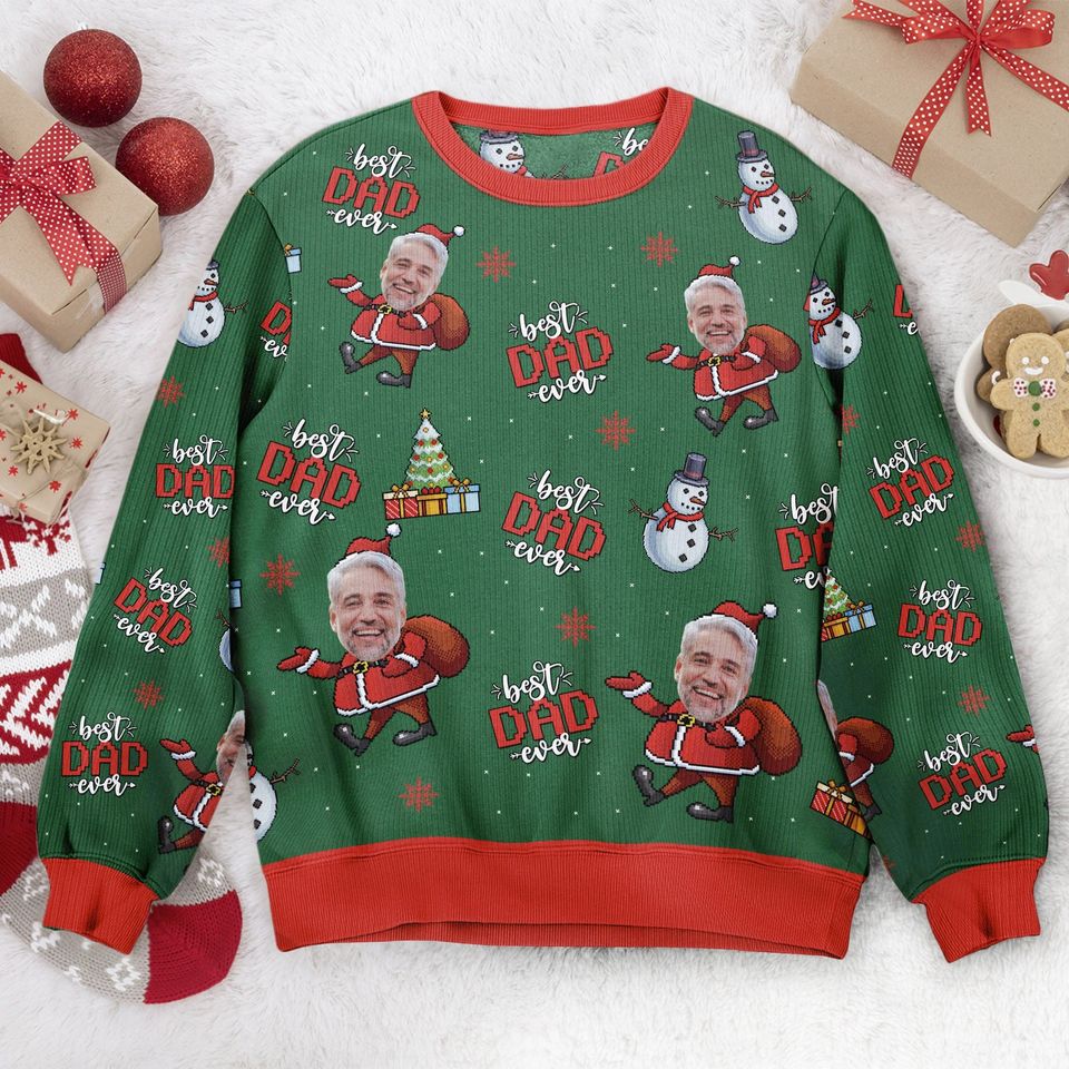 Personalized Best Dad Ever Santa Ugly Christmas Sweater
