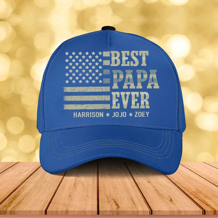 Personalized Best Papa Ever Hat for Grandpa, Papa Classic Cap with Grandkid Names Trucker Hats Custom Hats Gifts For Men & Women