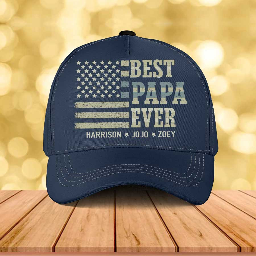 Personalized Best Papa Ever Hat for Grandpa, Papa Classic Cap with Grandkid Names Trucker Hats Custom Hats Gifts For Men & Women