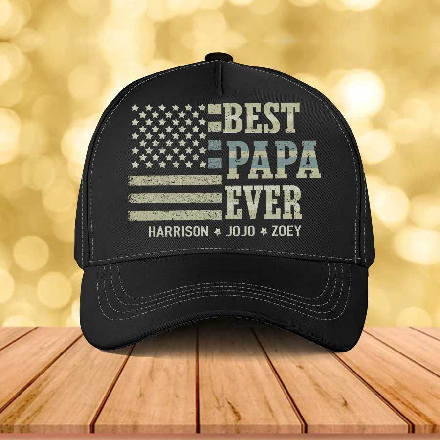 Personalized Best Papa Ever Hat for Grandpa, Papa Classic Cap with Grandkid Names Trucker Hats Custom Hats Gifts For Men & Women