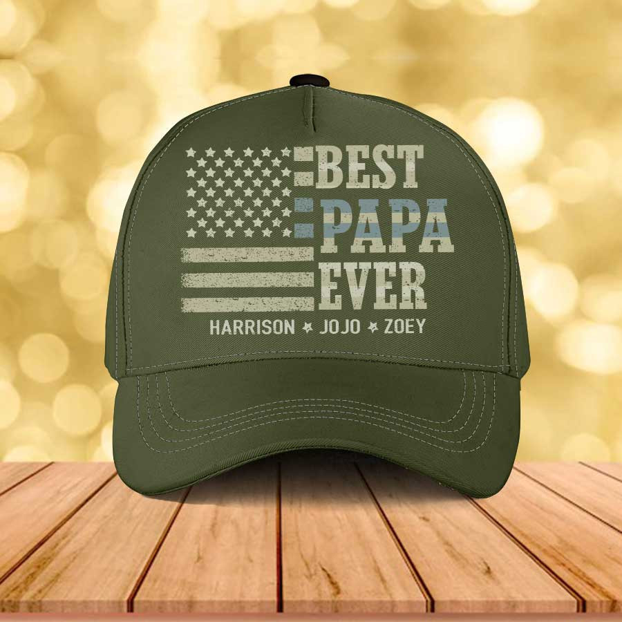 Personalized Best Papa Ever Hat for Grandpa, Papa Classic Cap with Grandkid Names Trucker Hats Custom Hats Gifts For Men & Women