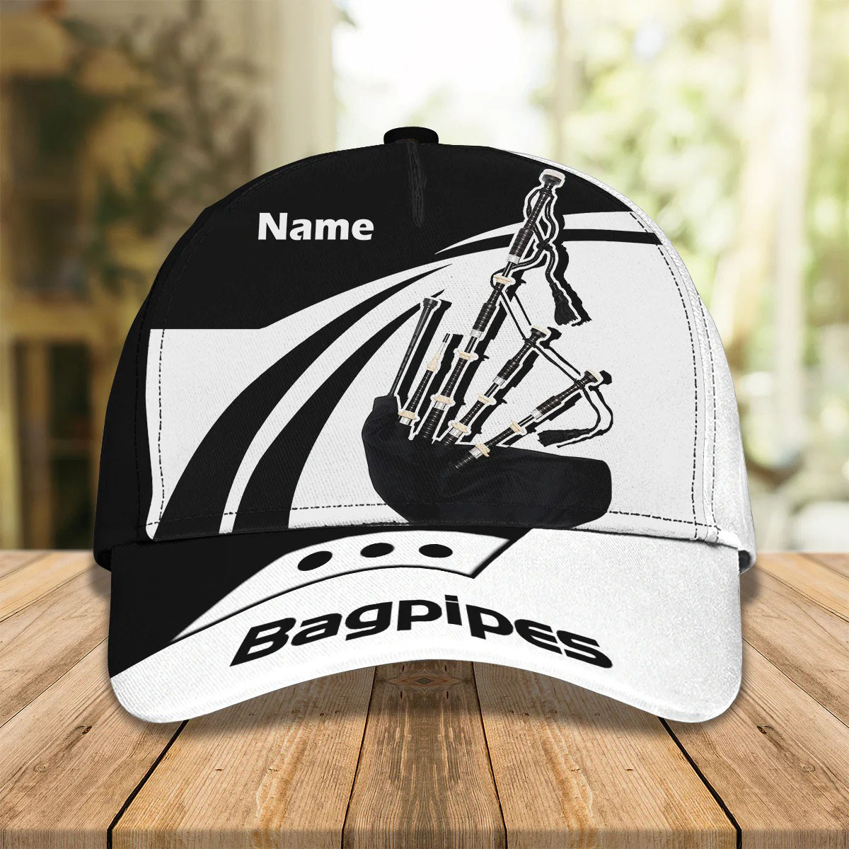 Personalized Black and White Bagpipes Music Instrument Classic Cap for Men, Women, Bagpipes Players Trucker Hats Custom Hats Gifts For Men & Women