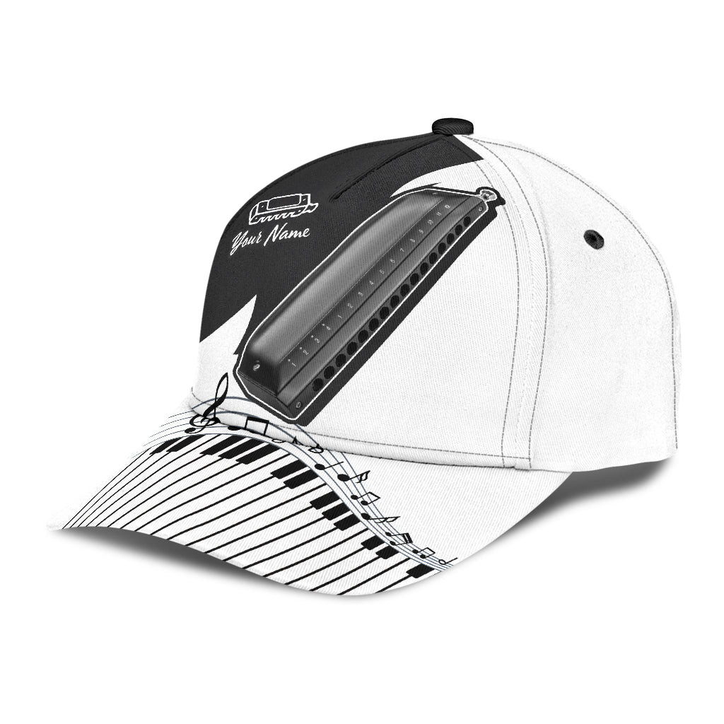 Personalized Black and White Harmonica Music Instrument Classic Cap for Men, Women, Harmonica Players Trucker Hats Custom Hats Gifts For Men & Women
