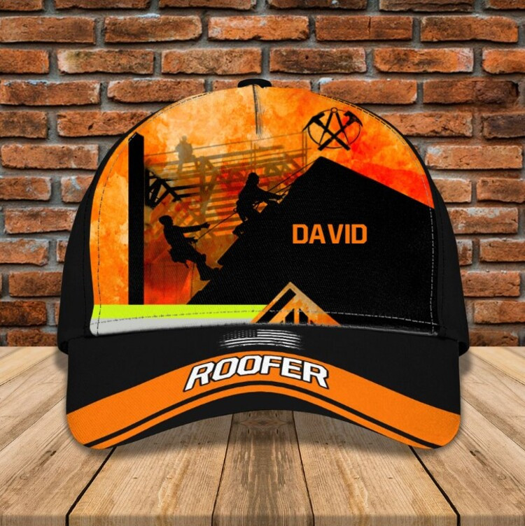 Personalized Black and White Roofer Classic Cap for Men, Custom Name Roofer Hat Job Pride Gift for Him Trucker Hats Custom Hats Gifts For Men & Women