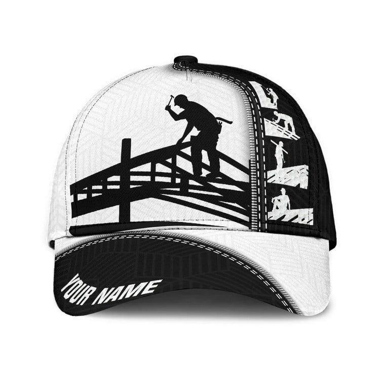 Personalized Black and White Roofer Classic Cap for Men, Custom Name Roofer Hat Job Pride Gift for Him Trucker Hats Custom Hats Gifts For Men & Women