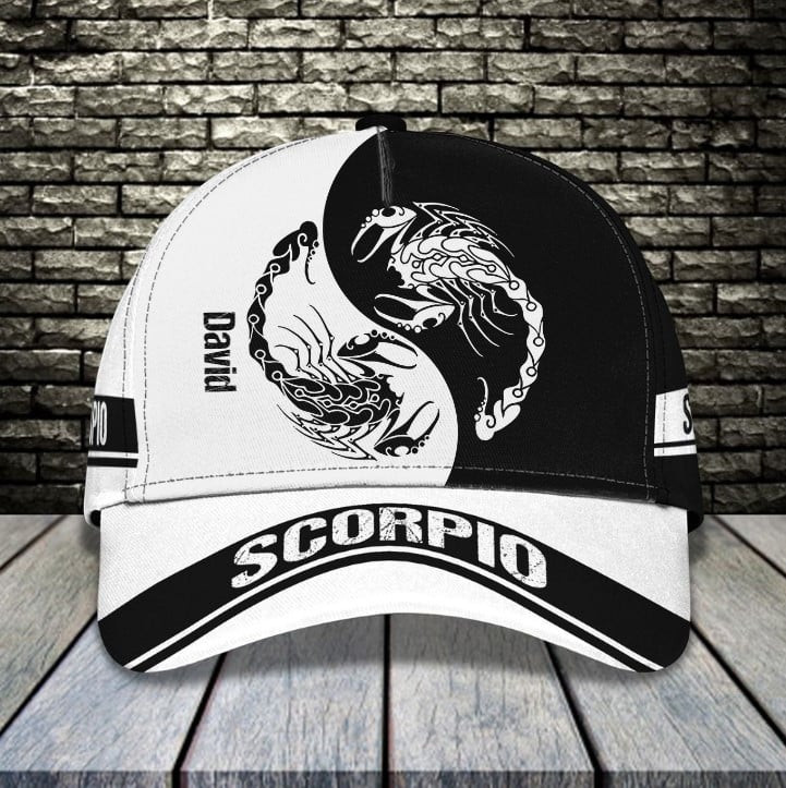 Personalized Black and White Scorpio Zodiac Classic Cap for Men, Women, Scorpio Zodiac Sign Hats Trucker Hats Custom Hats Gifts For Men & Women