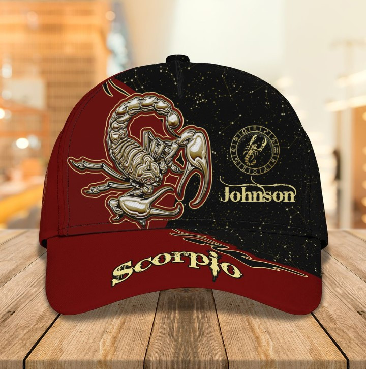Personalized Black and White Scorpio Zodiac Classic Cap for Men, Women, Scorpio Zodiac Sign Hats Trucker Hats Custom Hats Gifts For Men & Women