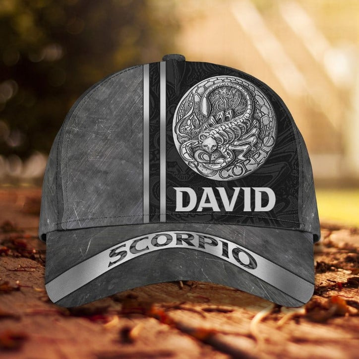 Personalized Black and White Scorpio Zodiac Classic Cap for Men, Women, Scorpio Zodiac Sign Hats Trucker Hats Custom Hats Gifts For Men & Women
