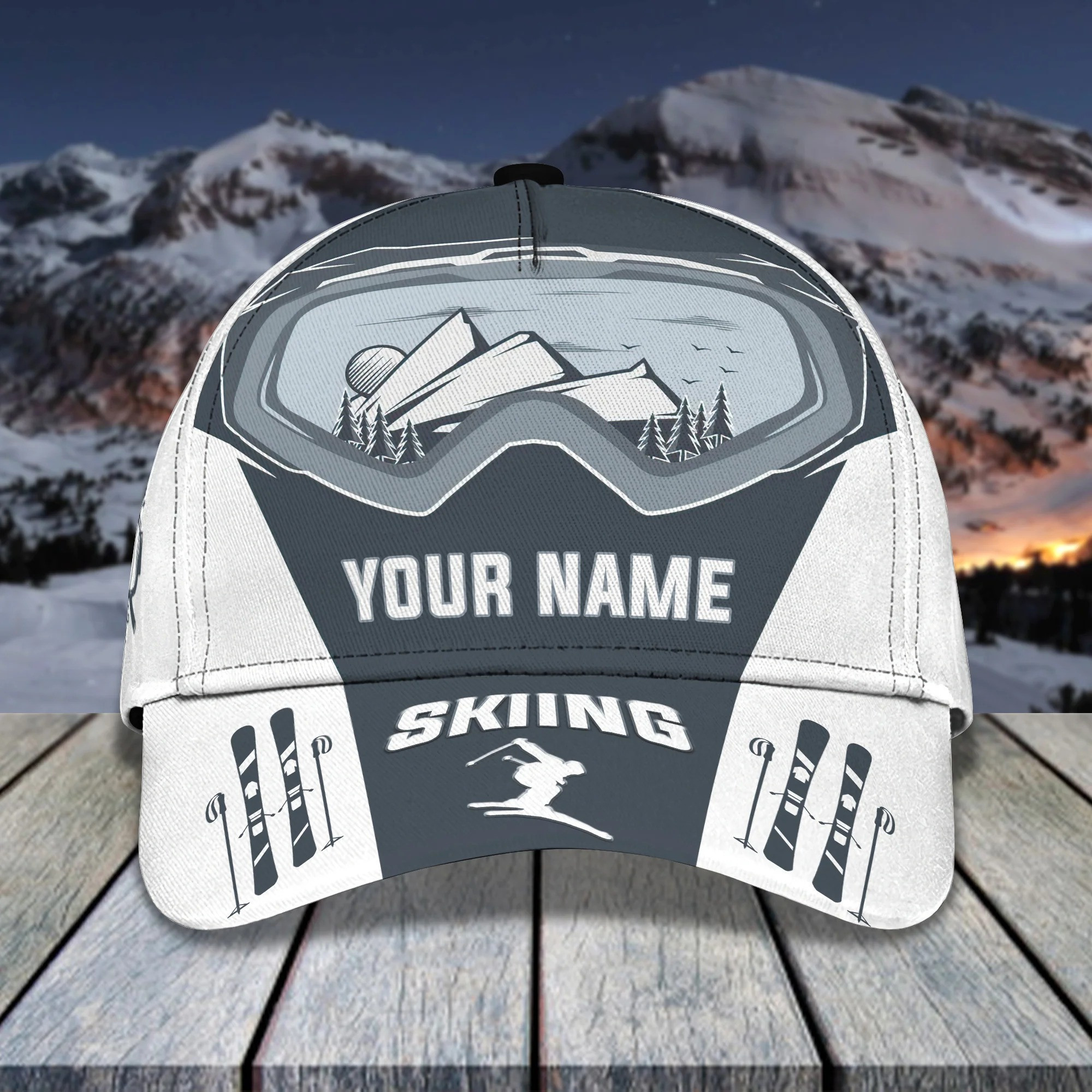 Personalized Black and White Skiing Classic Cap for Women, Men, Custom Name Skiing Players Hat Team Gift Trucker Hats Custom Hats Gifts For Men & Women