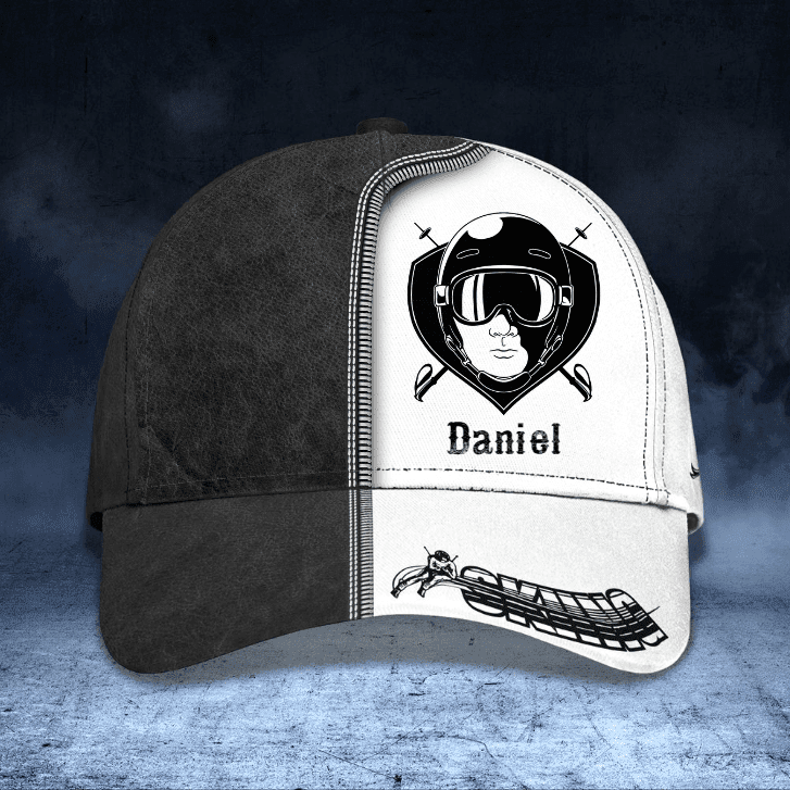 Personalized Black and White Skiing Classic Cap for Women, Men, Custom Name Skiing Players Hat Team Gift Trucker Hats Custom Hats Gifts For Men & Women