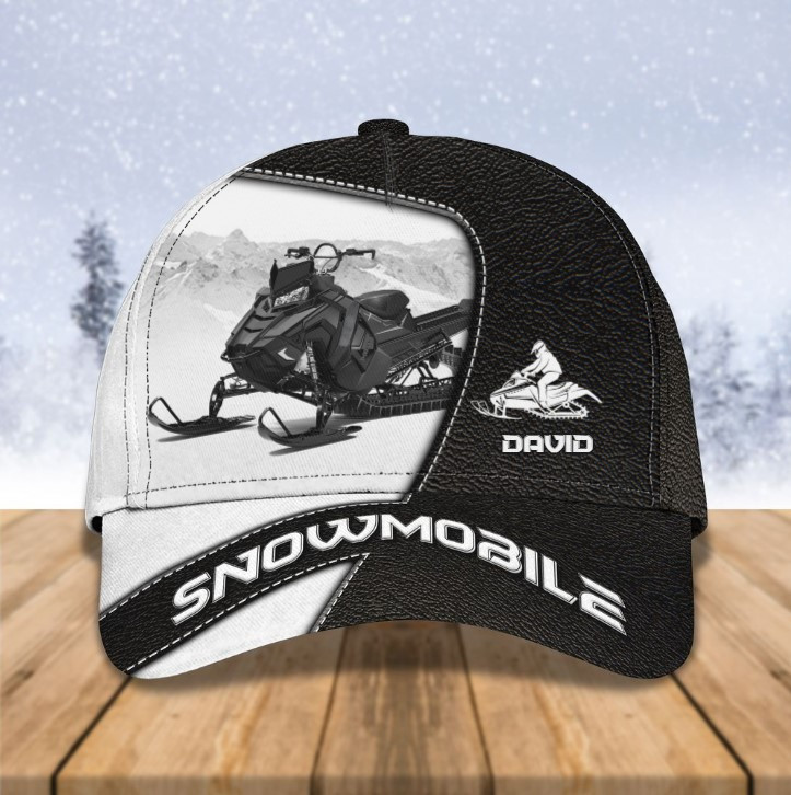 Personalized Black and White Snowmobile Hat Classic Cap for Men, Snowmobile Lovers, Friend Gifts Trucker Hats Custom Hats Gifts For Men & Women