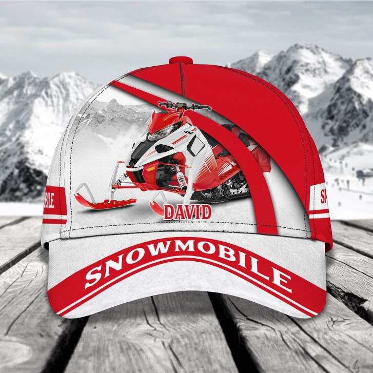 Personalized Black and White Snowmobile Hat Classic Cap for Men, Snowmobile Lovers, Friend Gifts Trucker Hats Custom Hats Gifts For Men & Women