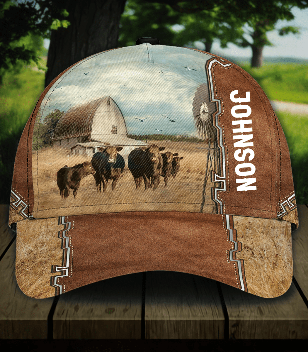 Personalized Black Angus Cow Farm Cap for Farmer, Cow Hat for Dad and Mom 3D Cap for Husband Trucker Hats Custom Hats Gifts For Men & Women