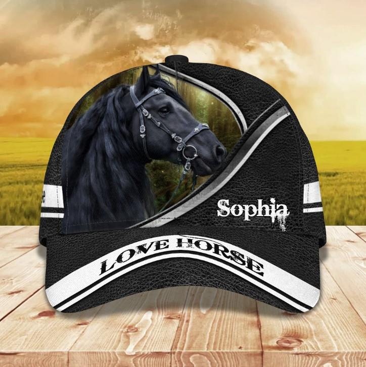 Personalized Black Hors Cap Custom Name 3D Classic Cap for Girl, Boy who loves Horse Trucker Hats Custom Hats Gifts For Men & Women