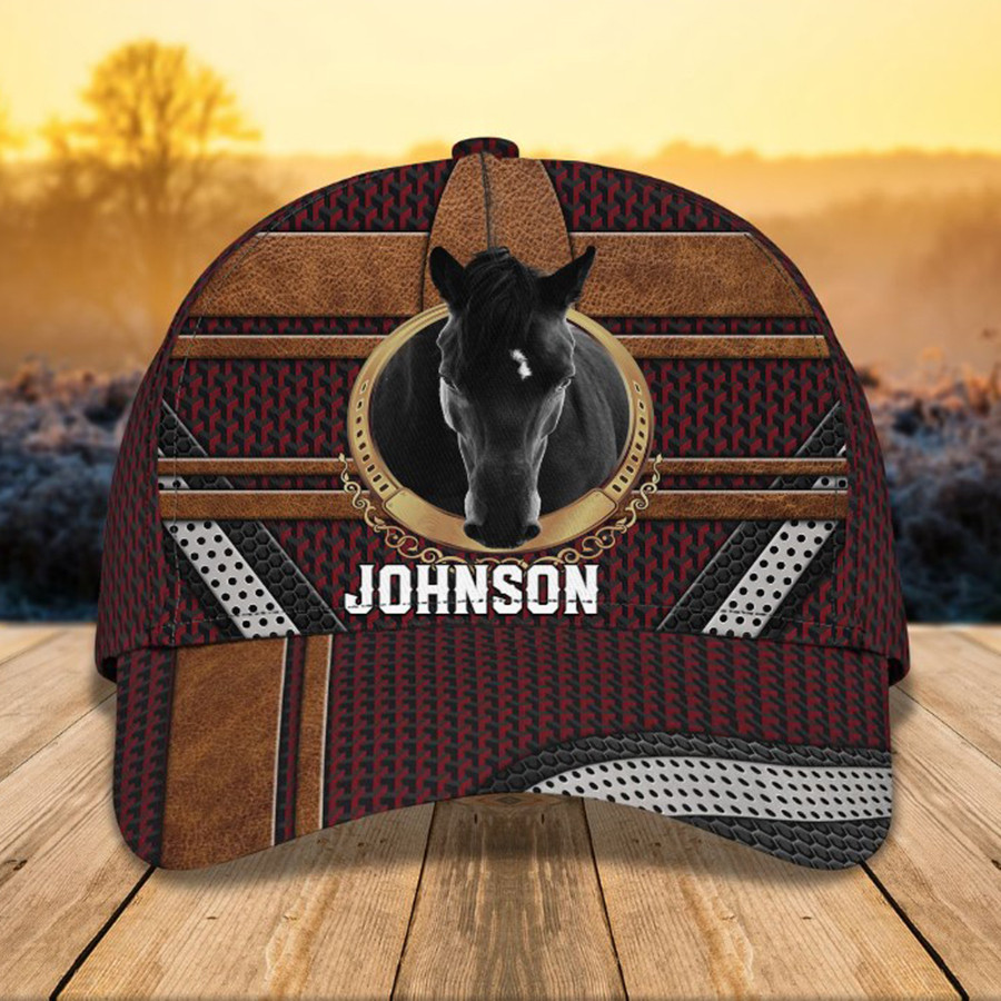 Personalized Black Horse 3D Baseball Cap for Farmer, Black Horse Hat for Him Horse Lovers Trucker Hats Custom Hats Gifts For Men & Women