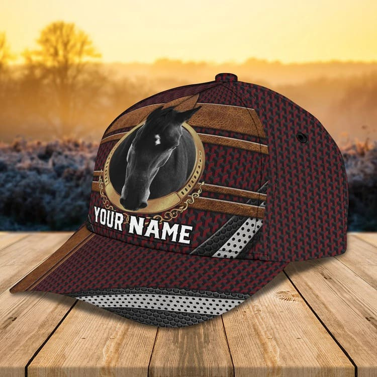 Personalized Black Horse 3D Baseball Cap for Farmer, Black Horse Hat for Him Horse Lovers Trucker Hats Custom Hats Gifts For Men & Women
