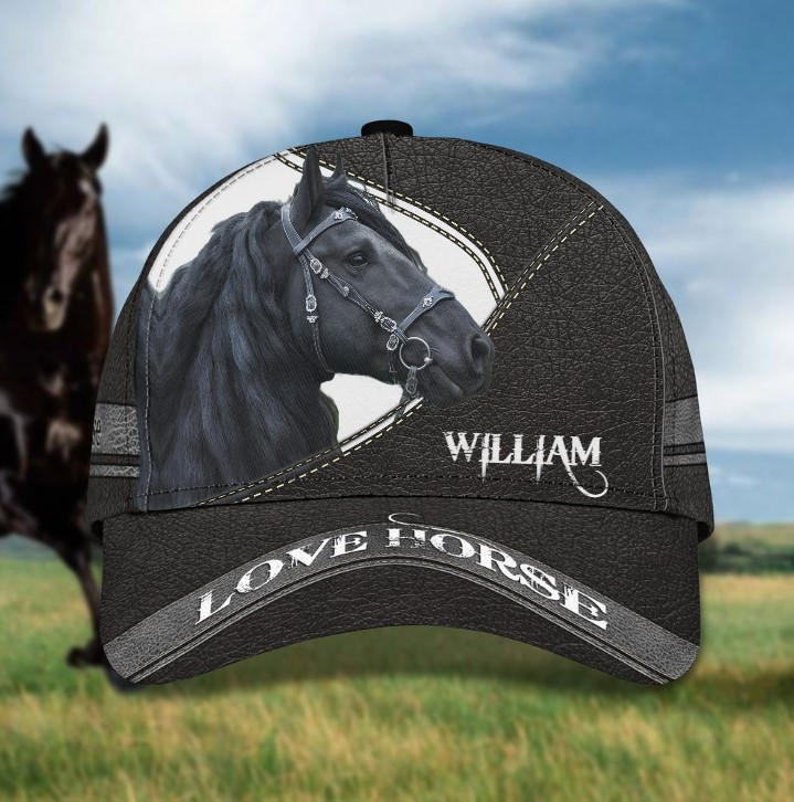 Personalized Black Horse Riding Classic Cap for Horse Lovers, Men, Women Horse Hats Trucker Hats Custom Hats Gifts For Men & Women