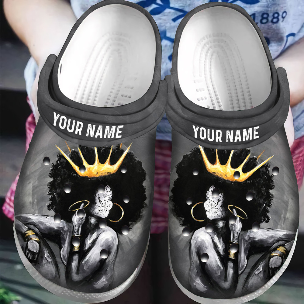 Personalized Black Queen African American Classic Clogs Shoes