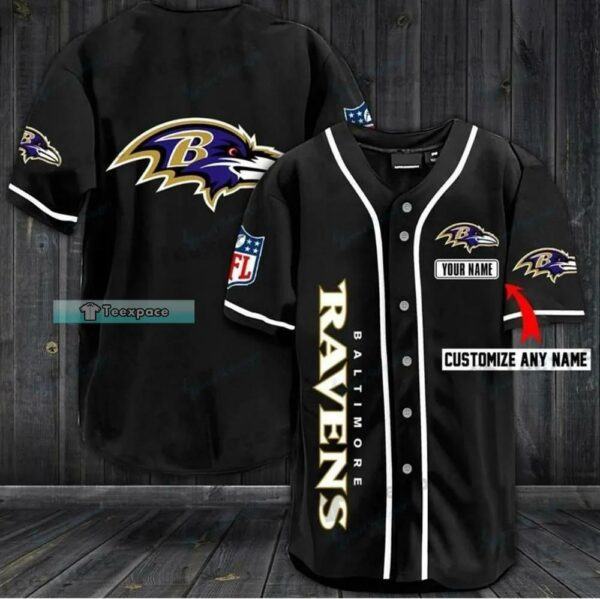 Personalized Black Vertical Letter Baltimore Ravens Baseball Jersey Shirt