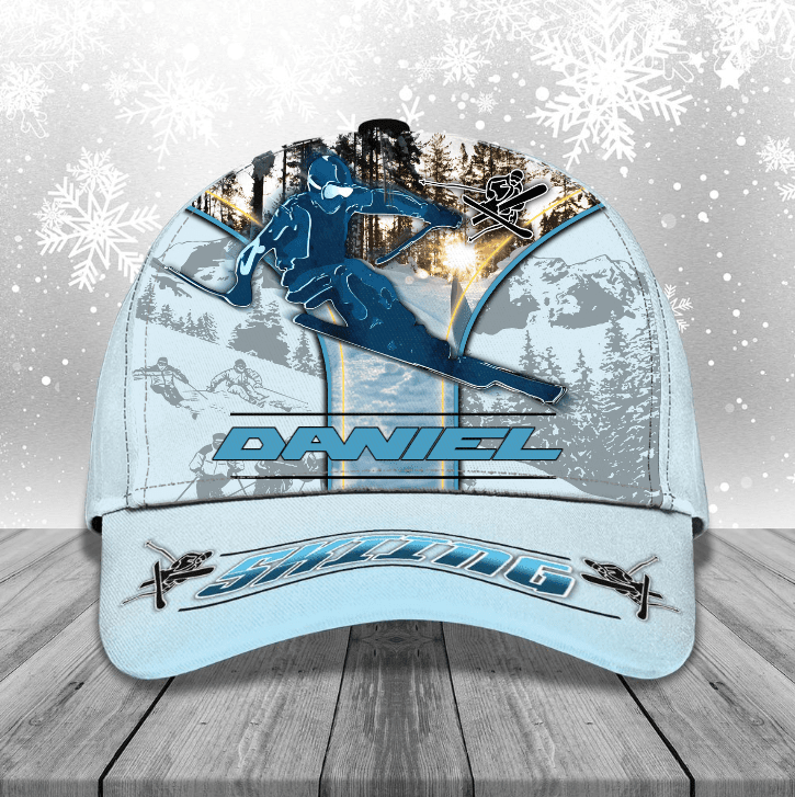 Personalized Blue Skiing in the Forest Classic Cap for Men, Skiing Team Gift for Friends Trucker Hats Custom Hats Gifts For Men & Women