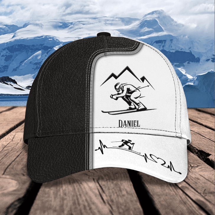 Personalized Blue Skiing in the Forest Classic Cap for Men, Skiing Team Gift for Friends Trucker Hats Custom Hats Gifts For Men & Women