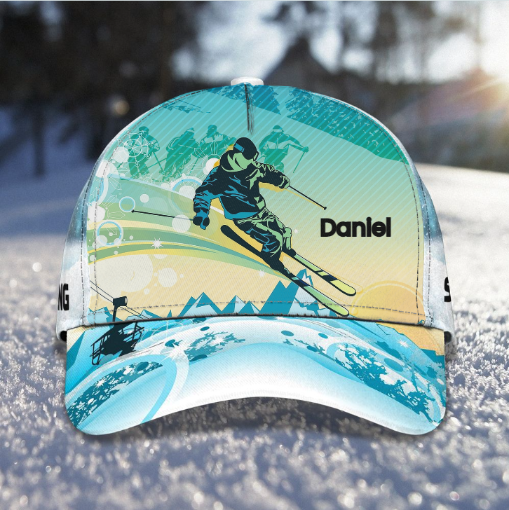 Personalized Blue Skiing in the Forest Classic Cap for Men, Skiing Team Gift for Friends Trucker Hats Custom Hats Gifts For Men & Women