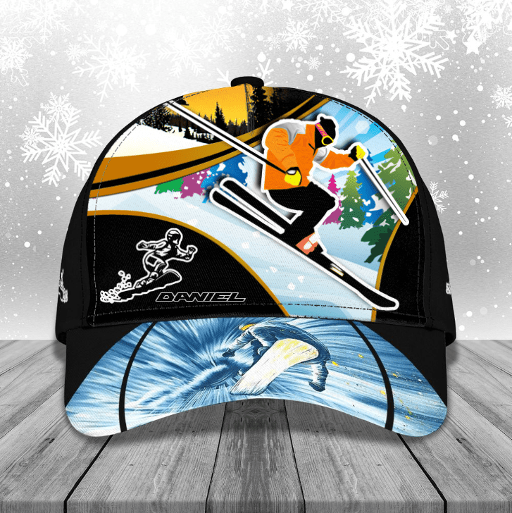 Personalized Blue Skiing in the Forest Classic Cap for Men, Skiing Team Gift for Friends Trucker Hats Custom Hats Gifts For Men & Women