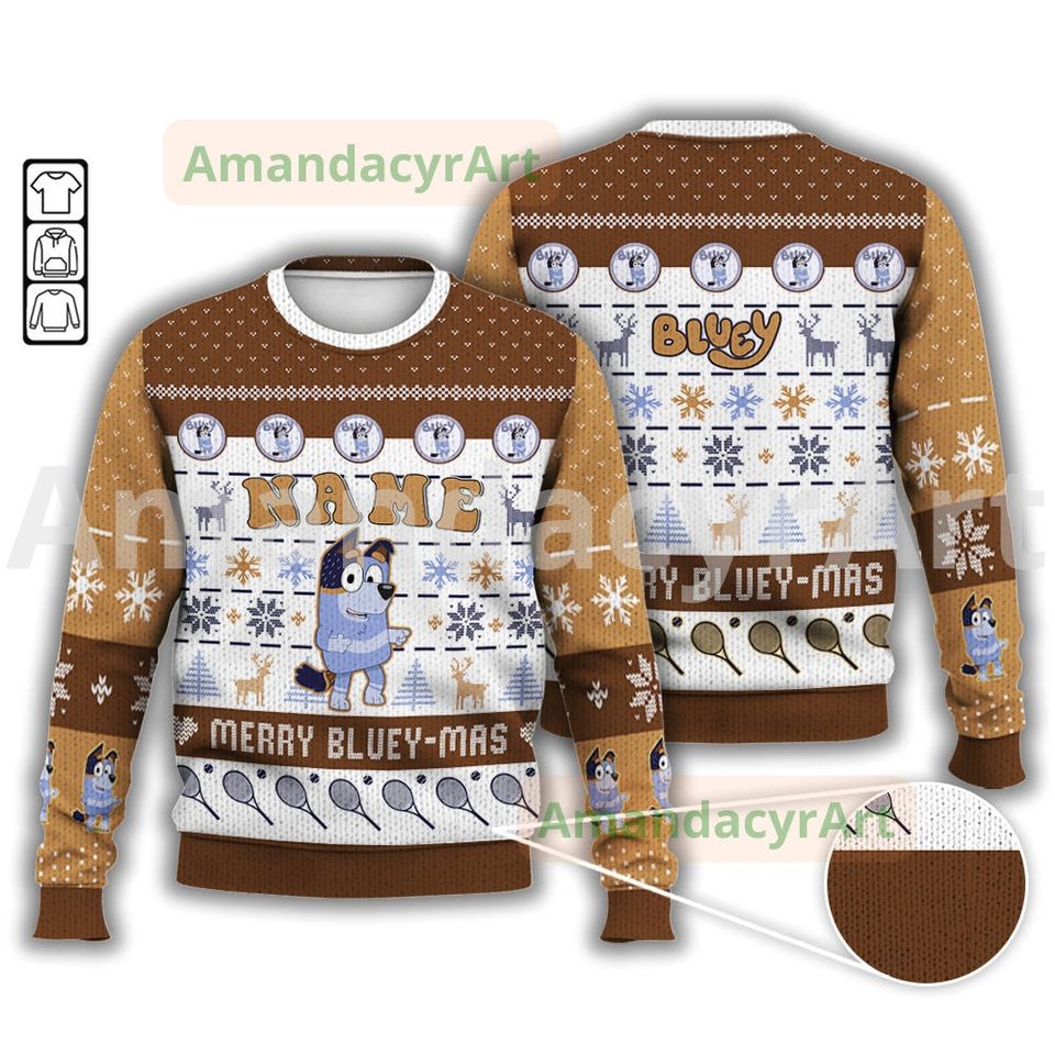 Personalized Blue Uncle Dog Ugly Sweater, Family Christmas Sweater