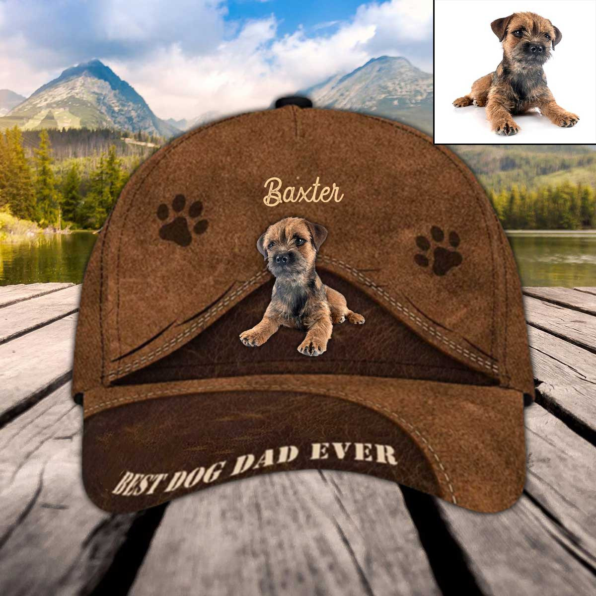 Personalized Border Terrier Hat, Custom Photo Border Terrier Cap 3D for Dad, Father Trucker Hats Custom Hats Gifts For Men & Women