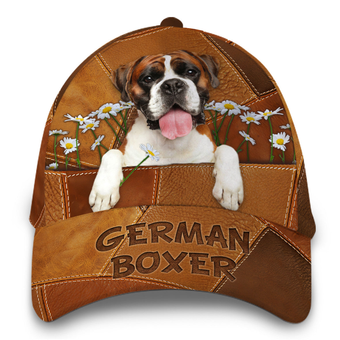 Personalized Boxer Dog Leather Hat Classic Cap Printed 3D Trucker Hats Custom Hats Gifts For Men & Women