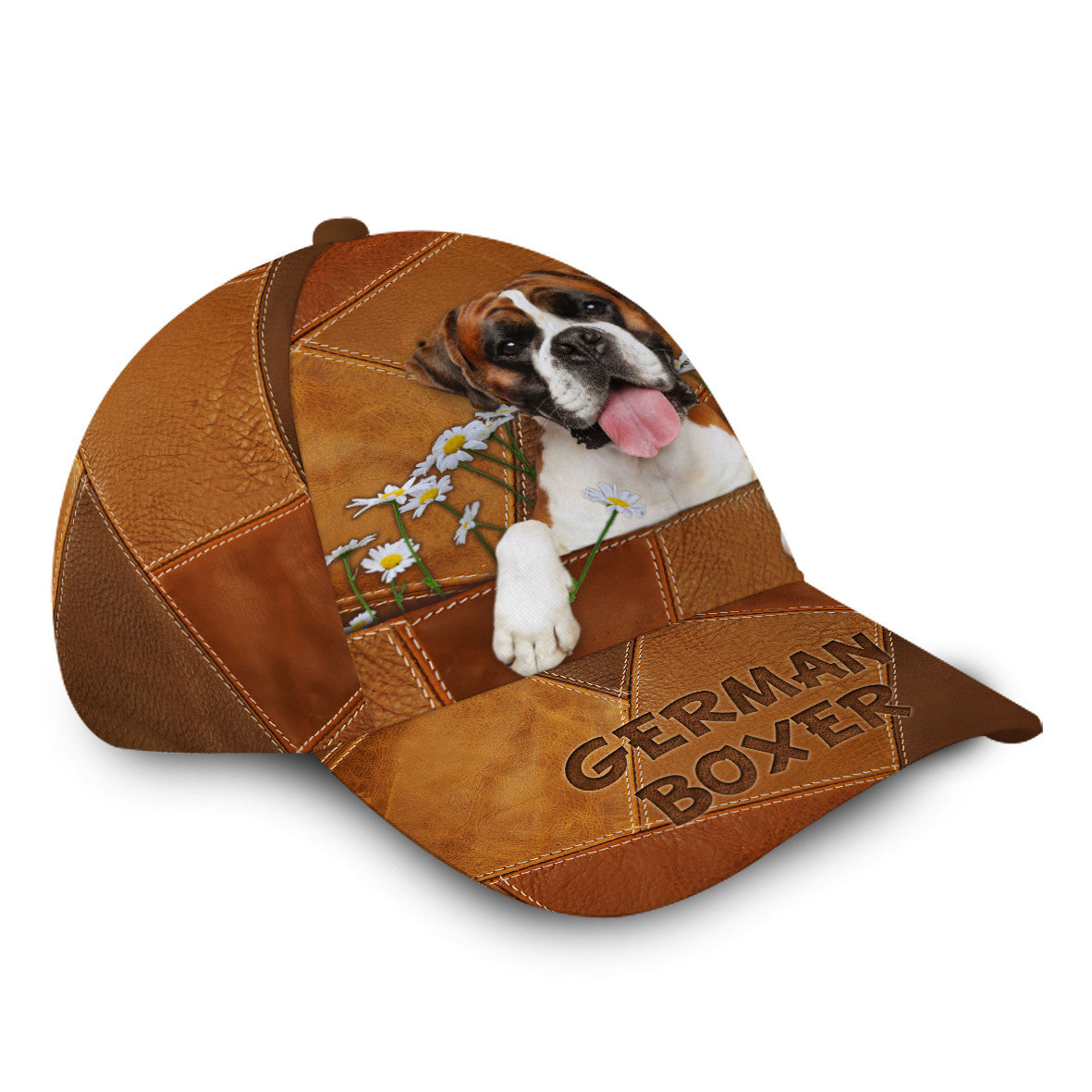 Personalized Boxer Dog Leather Hat Classic Cap Printed 3D Trucker Hats Custom Hats Gifts For Men & Women