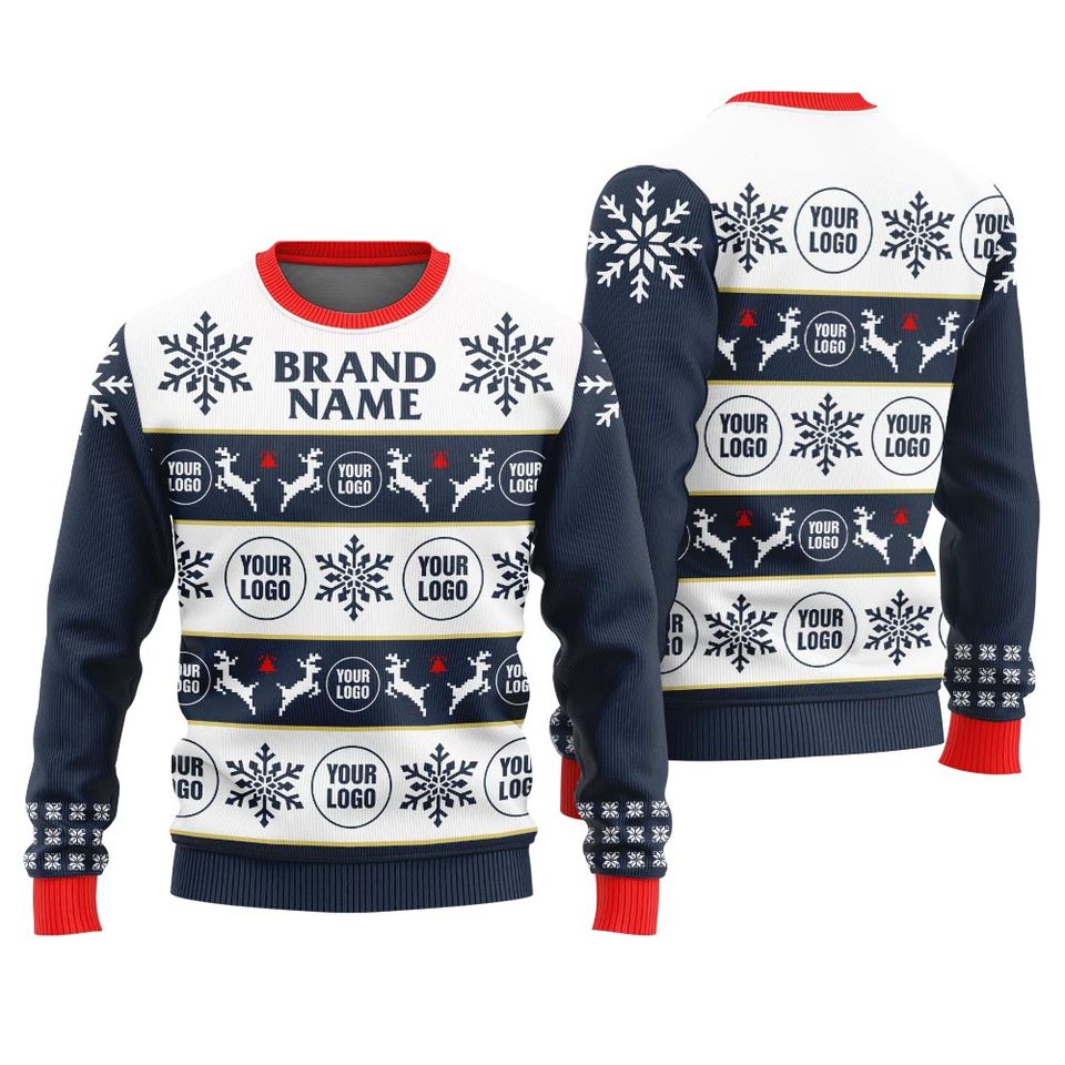 Personalized Brand Name And Logo Christmas Sweater, Holiday Sweaters