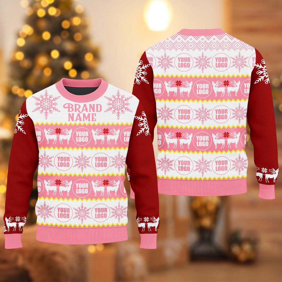 Personalized Brand Name And Logo Ugly Christmas Sweater, Xmas Sweatshirt, Logo Company Brand Name Logo - Image 5