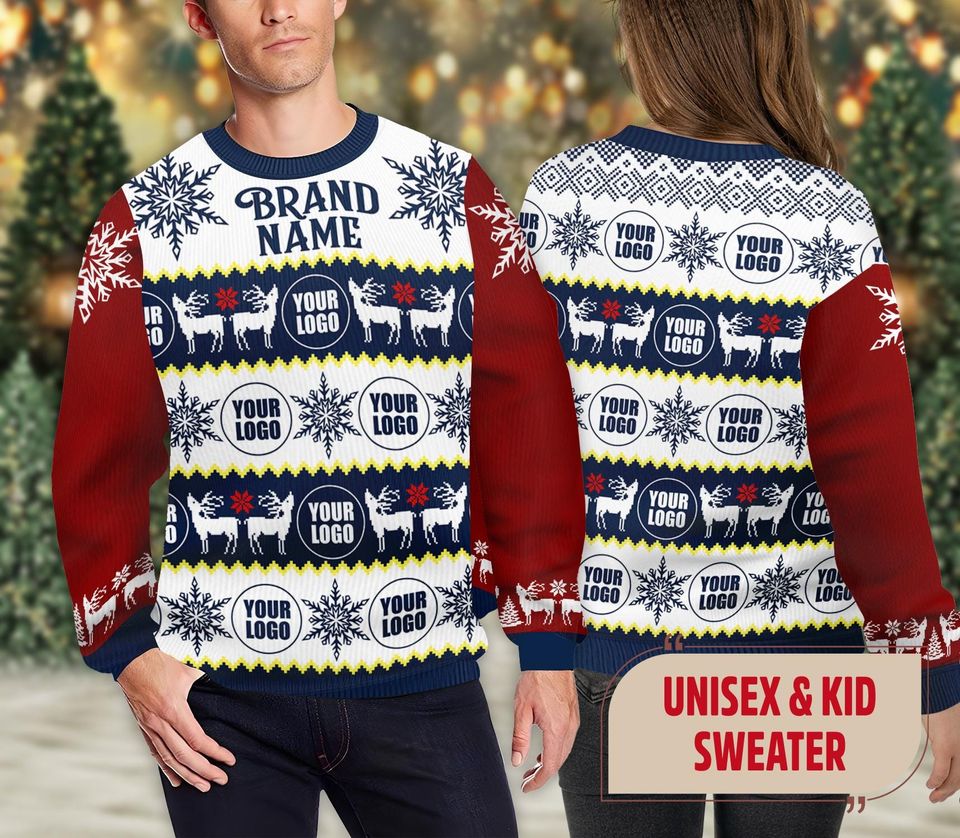 Personalized Brand Name And Logo Ugly Christmas Sweater, Xmas Sweatshirt, Logo Company Brand Name Logo - Image 7