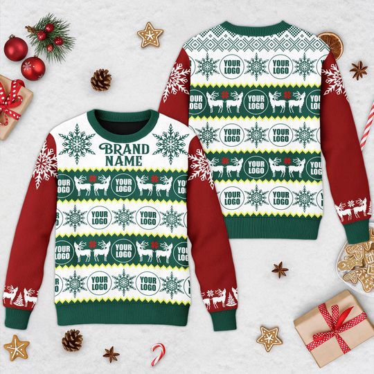 Personalized Brand Name And Logo Ugly Christmas Sweater, Xmas Sweatshirt, Logo Company Brand Name Logo - Image 10