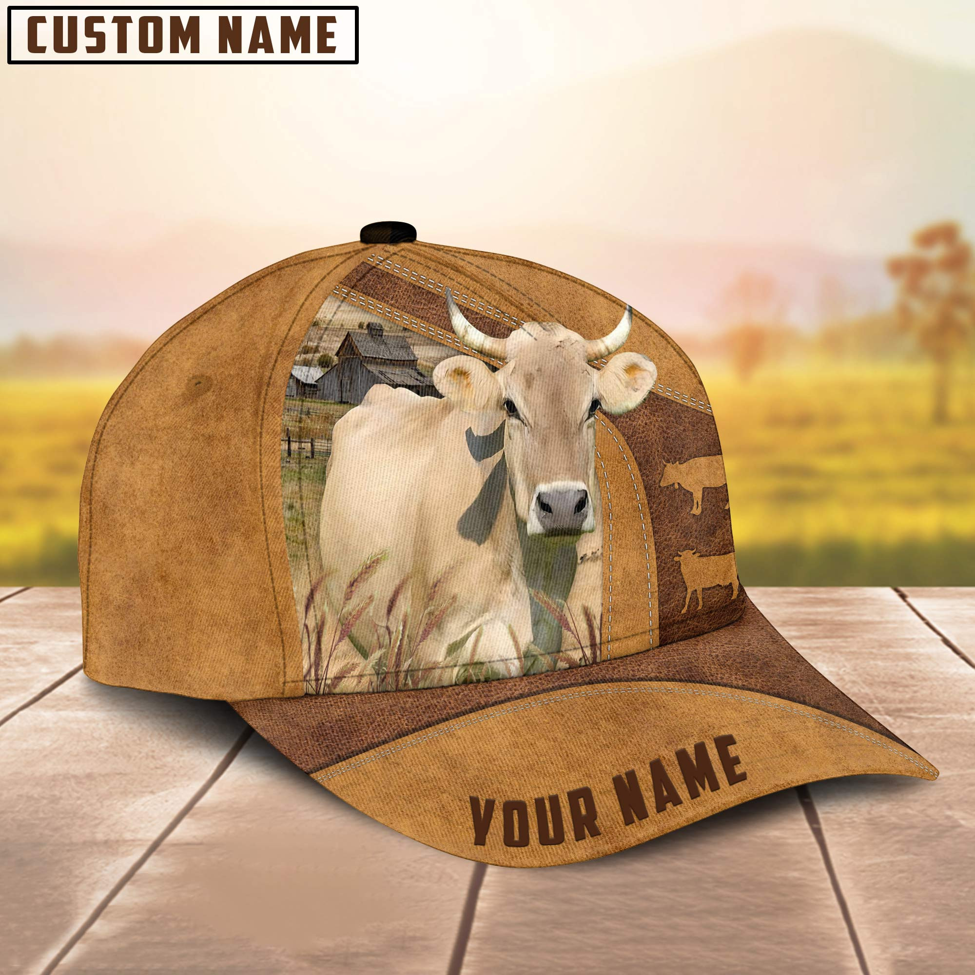 Personalized Braunvieh Cattle Hat for Farmer, Custom Name 3D Farmhouse Classic Cap Trucker Hats Custom Hats Gifts For Men & Women
