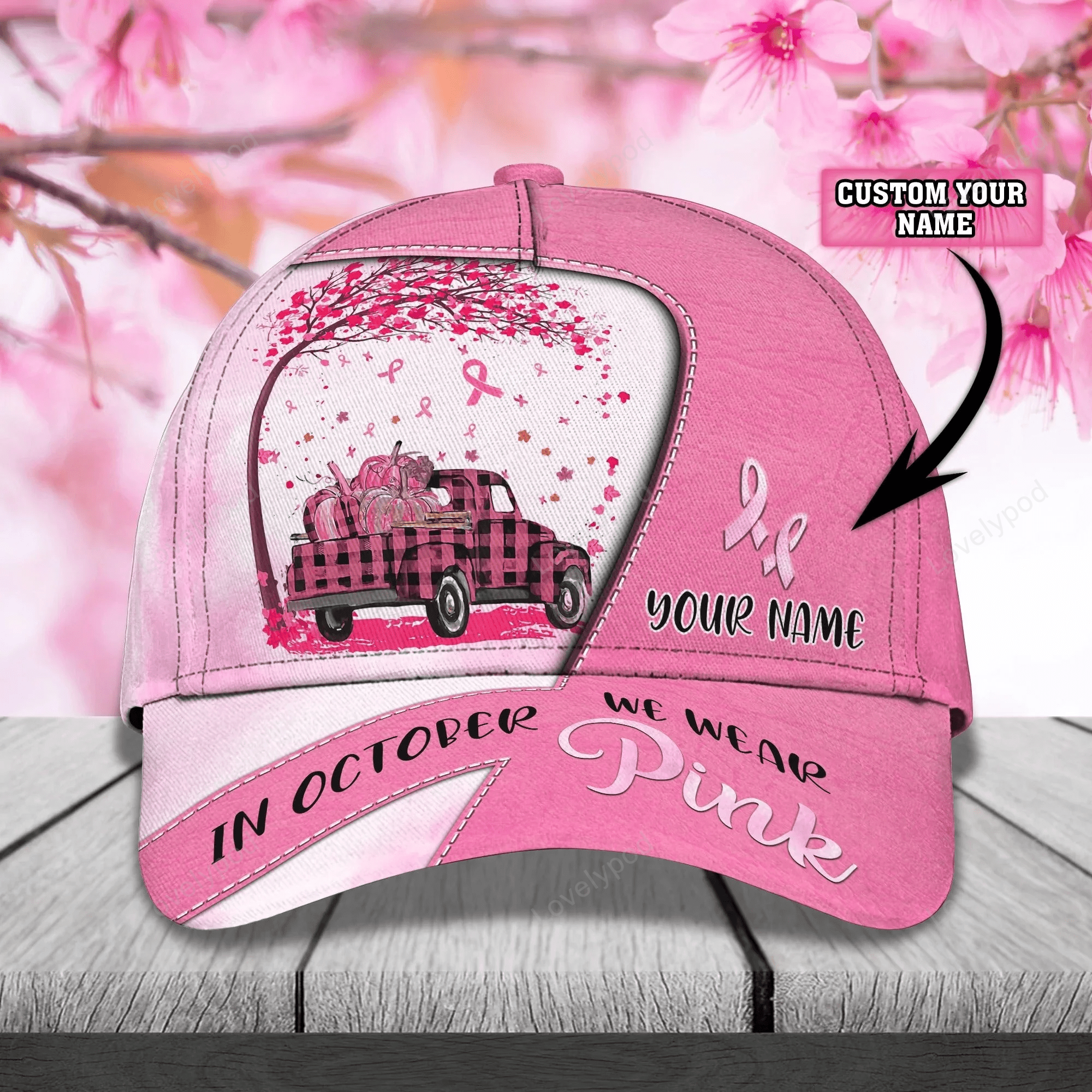 Personalized Breast Cancer Cap Hat For Women, In October We Wear Pink Cap Hat Trucker Hats Custom Hats Gifts For Men & Women