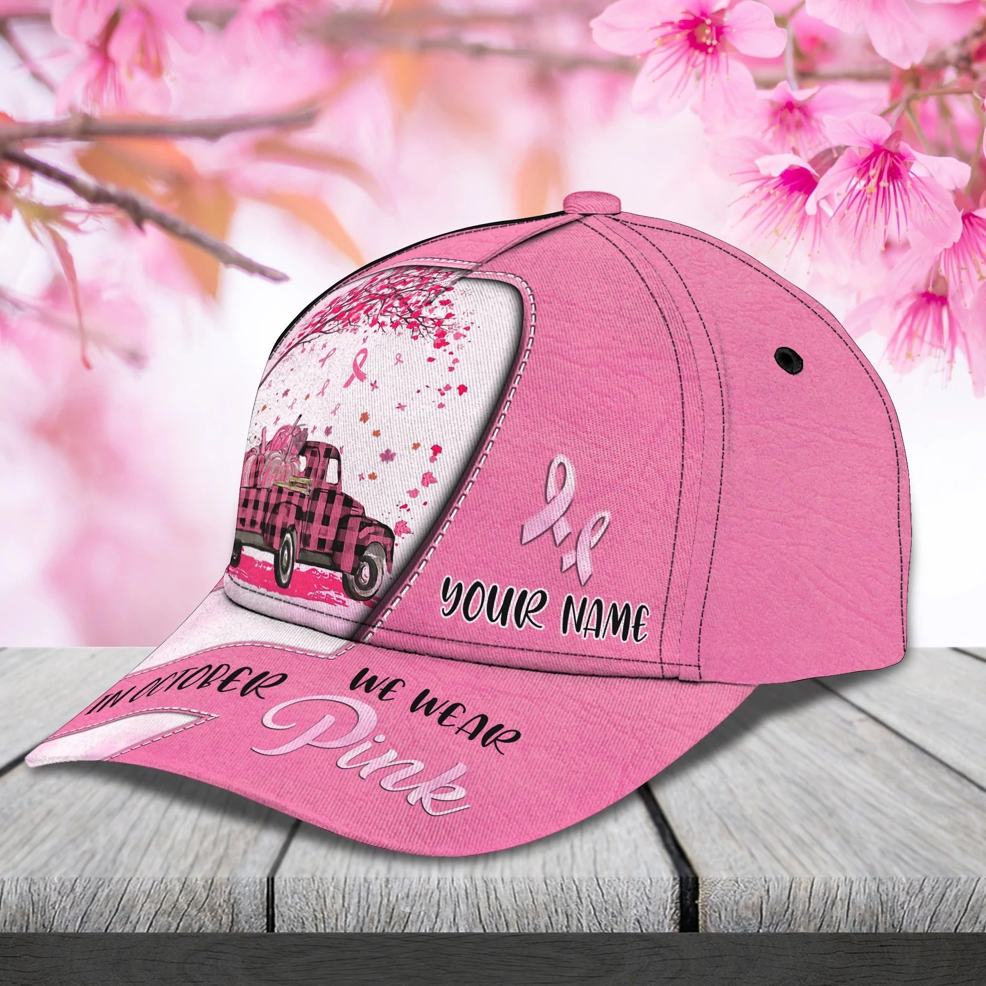 Personalized Breast Cancer Cap Hat For Women, In October We Wear Pink Cap Hat Trucker Hats Custom Hats Gifts For Men & Women