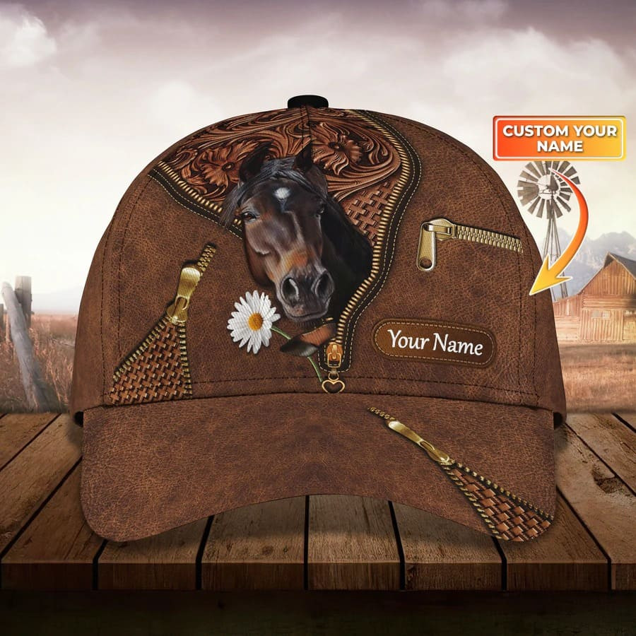 Personalized Brown Horse Cap, 3D All Over Printed Brown Horse Hat for Husband and Wife Trucker Hats Custom Hats Gifts For Men & Women