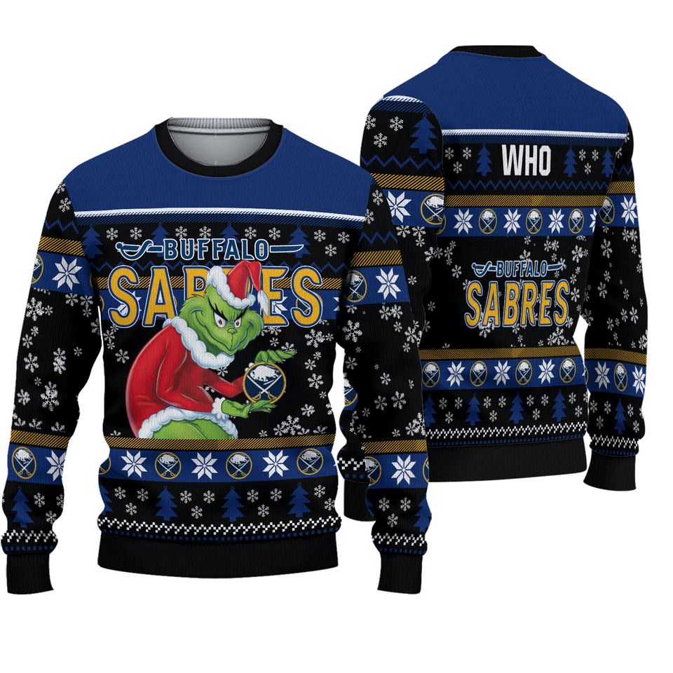 Personalized Buffalo Sabres Grin Ice Hockey Christmas Ugly Sweater