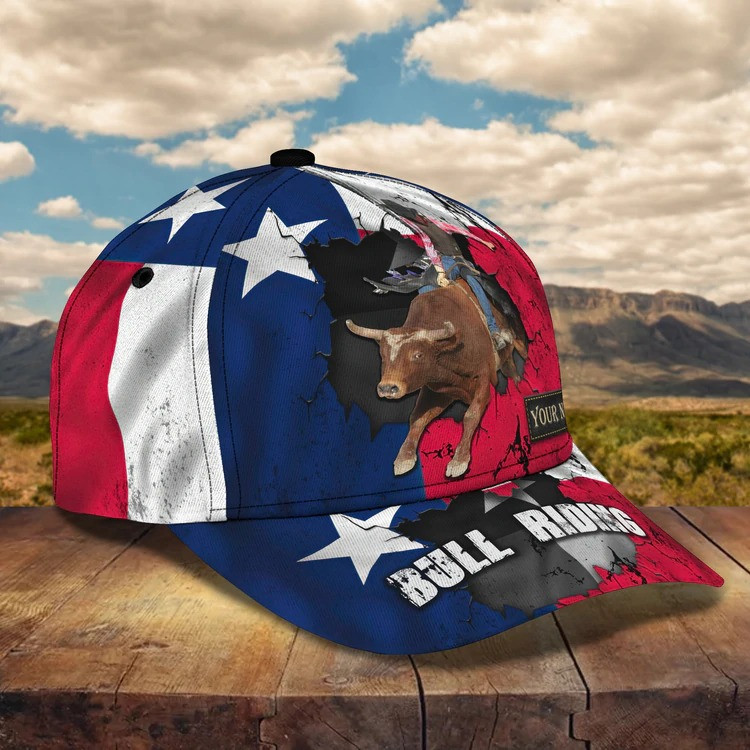 Personalized Bull Riding Texas 3D Cap for Man Who loves Bull Riding, Bull Riding Texas Hat for Him Trucker Hats Custom Hats Gifts For Men & Women