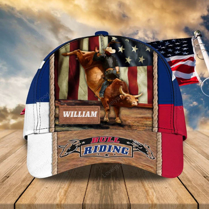 Personalized Bull Riding Texas 3D Cap for Man Who loves Bull Riding, Bull Riding Texas Hat for Him Trucker Hats Custom Hats Gifts For Men & Women