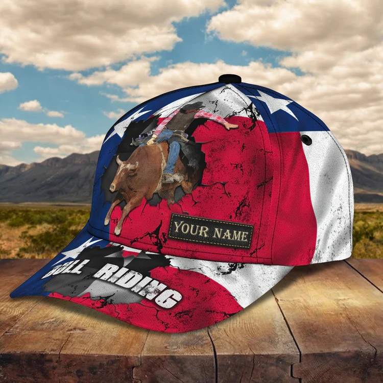 Personalized Bull Riding Texas 3D Cap for Man Who loves Bull Riding, Bull Riding Texas Hat for Him Trucker Hats Custom Hats Gifts For Men & Women