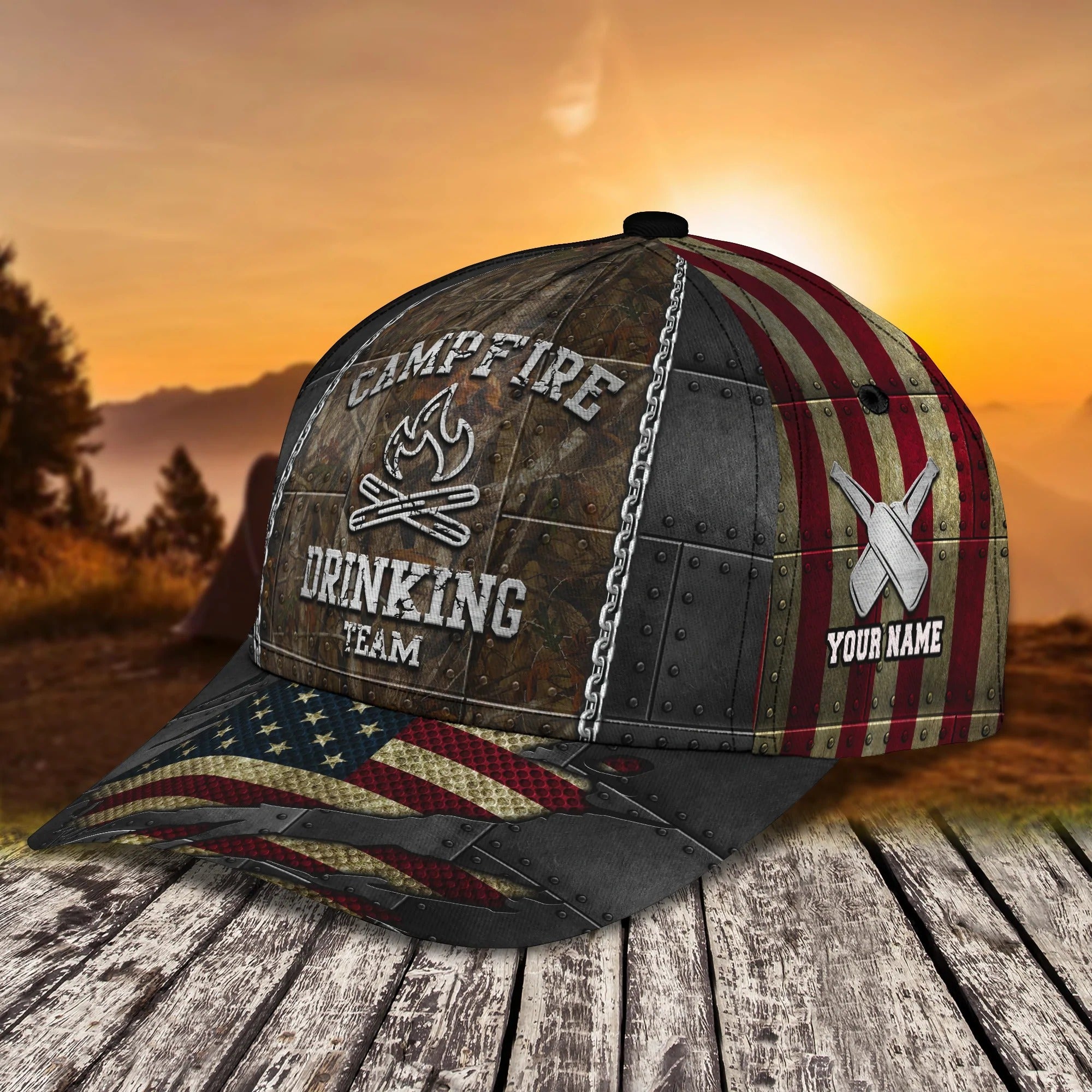 Personalized Campfire Baseball Cap Hat, Camper Cap, Camping Hat For Travel Summer Trucker Hats Custom Hats Gifts For Men & Women