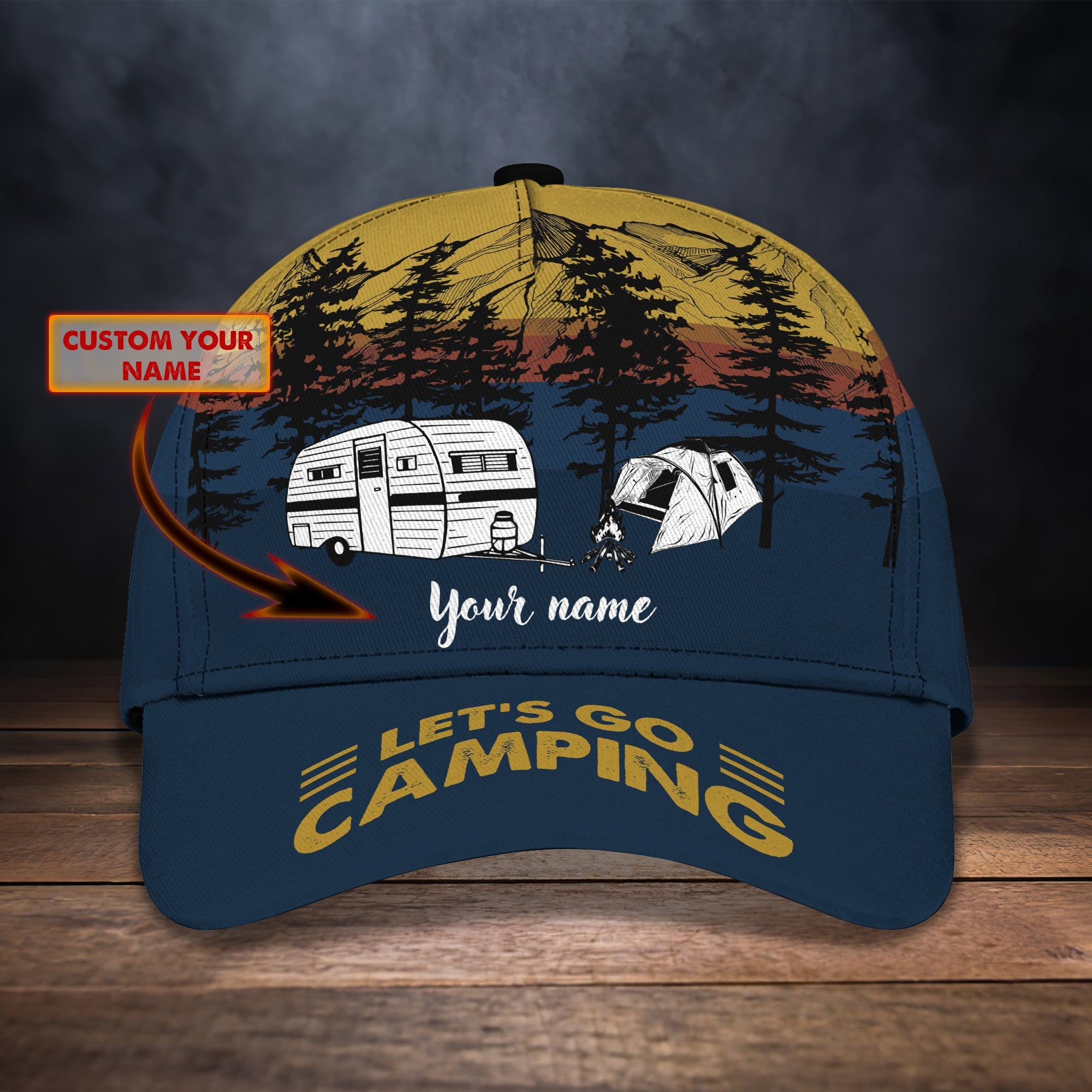 Personalized Camping Cap, Let's Go Camping 3D Classic Cap Trucker Hats Custom Hats Gifts For Men & Women