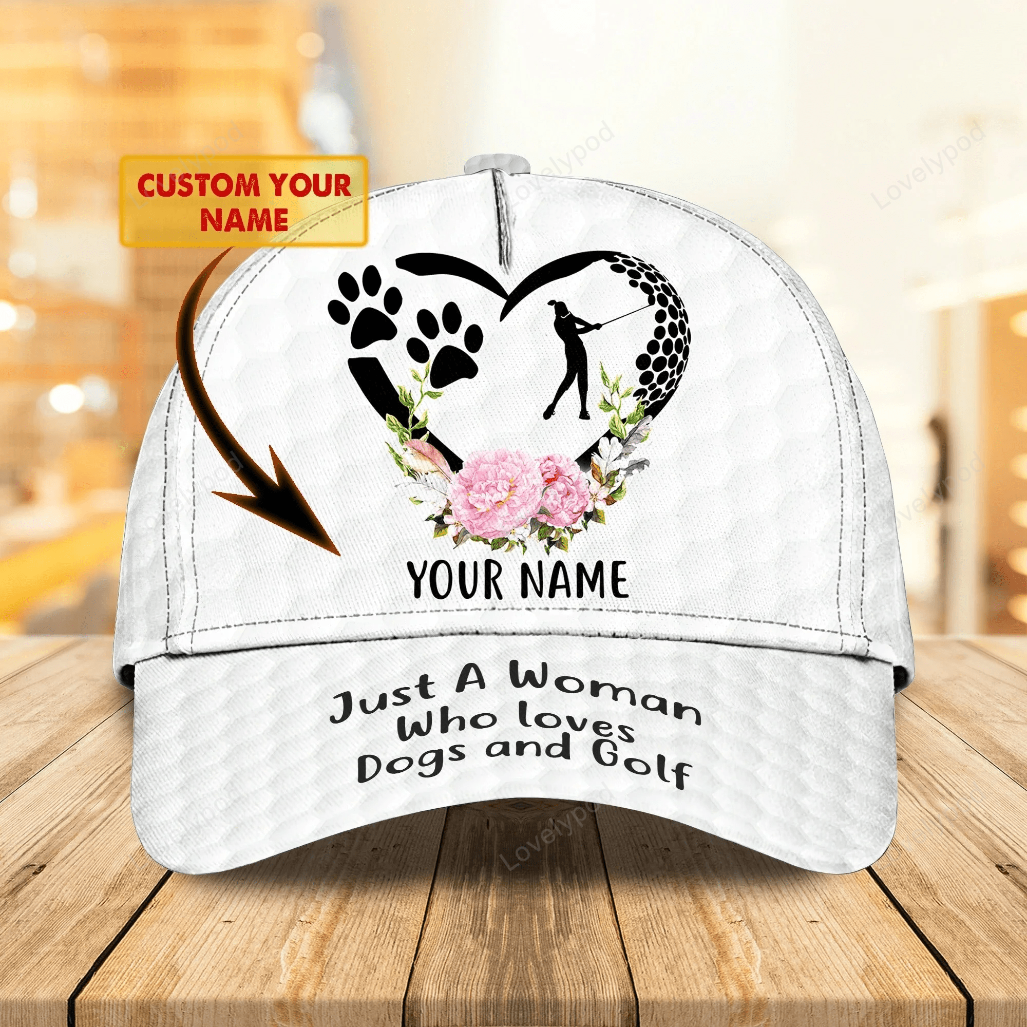 Personalized Cap For Girl Love Golf And Dog, 3D Golf Cap Hat For Her Trucker Hats Custom Hats Gifts For Men & Women