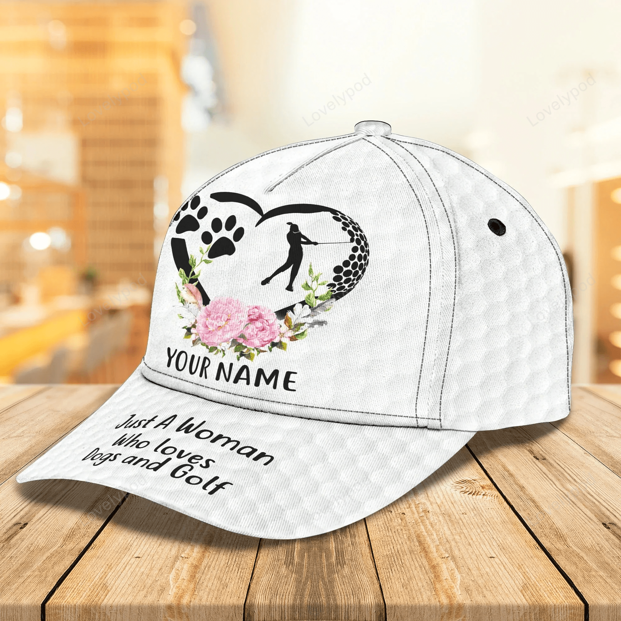 Personalized Cap For Girl Love Golf And Dog, 3D Golf Cap Hat For Her Trucker Hats Custom Hats Gifts For Men & Women