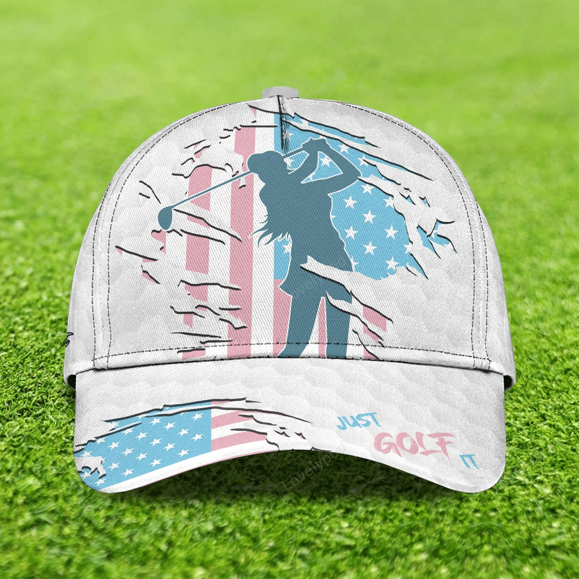 Personalized Cap For Girl Love Golf And Dog, 3D Golf Cap Hat For Her Trucker Hats Custom Hats Gifts For Men & Women