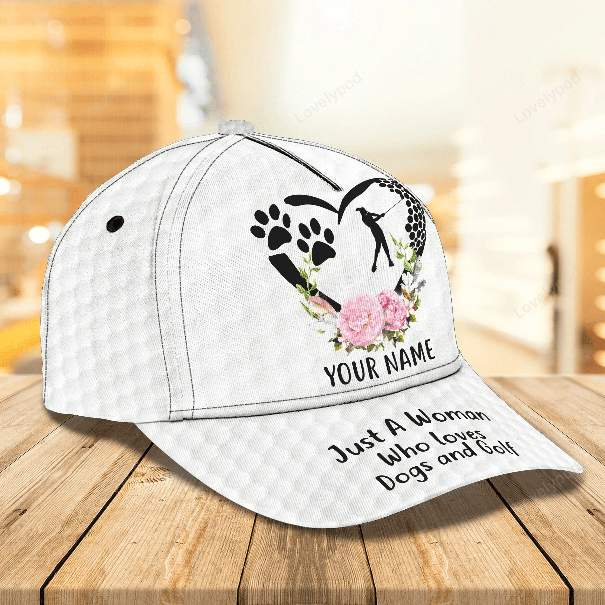 Personalized Cap For Girl Love Golf And Dog, 3D Golf Cap Hat For Her Trucker Hats Custom Hats Gifts For Men & Women