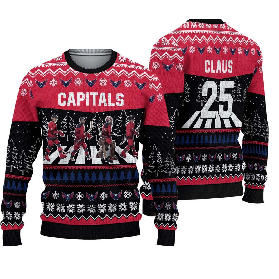 Personalized Capitals Walking Abbey Road Ice Hockey Christmas Ugly Sweater